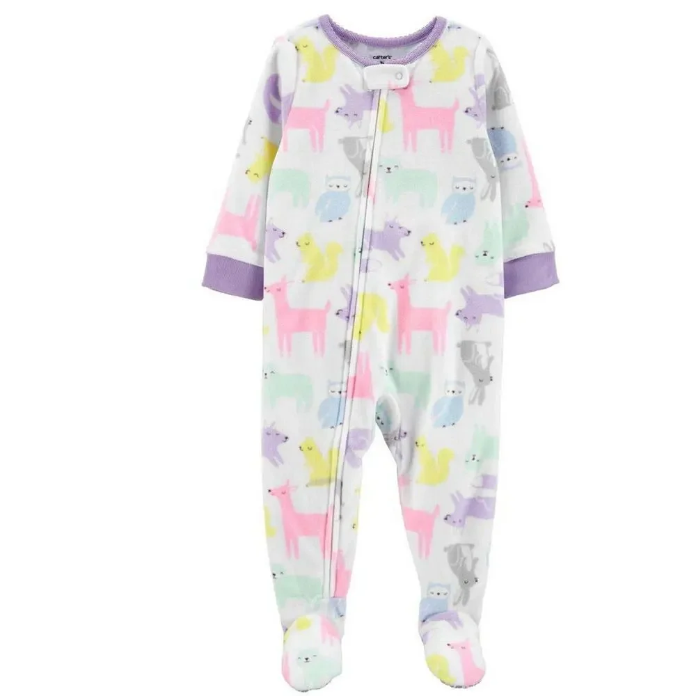 Carter's Woodland Creatures Fleece Footie Pajamas Girls 3T NWT Fox Llama Cozy